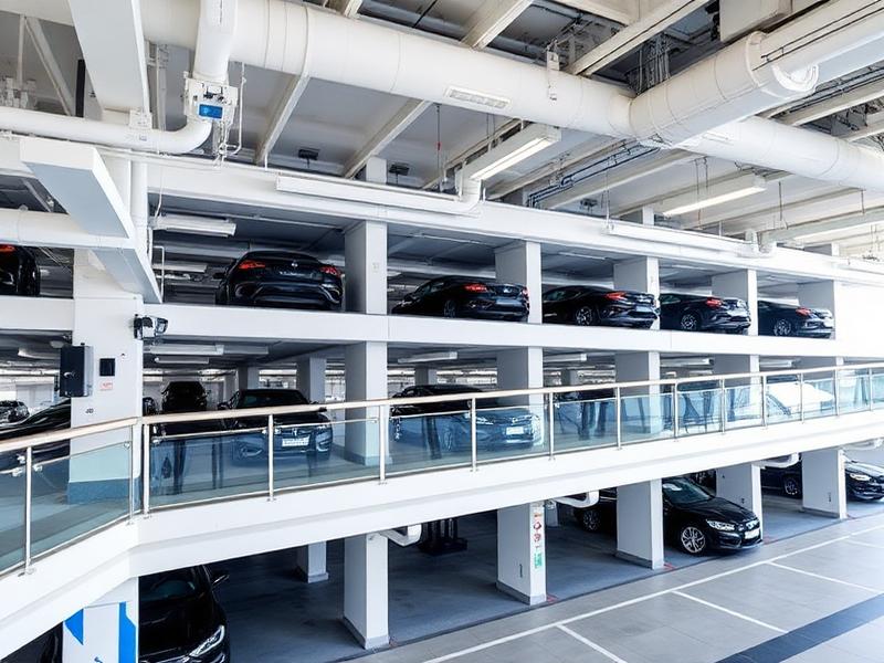 Multi-level car park with modern CCTV monitoring and security infrastructure